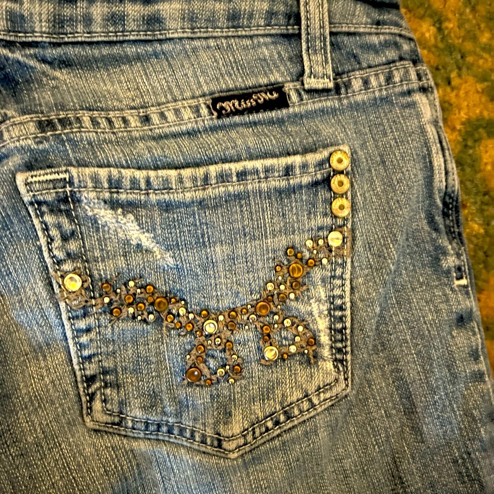 Miss Me studded distress boot leg Jeans Sz 27
